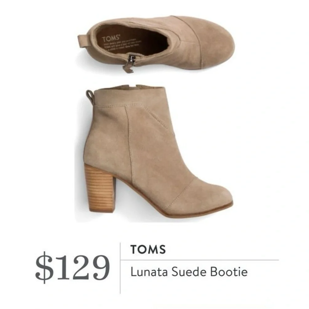 TOMS Lunata Suede Ankle Booties Desert Taupe Tan Block Heel Size 7 Western Boho - Picture 10 of 11